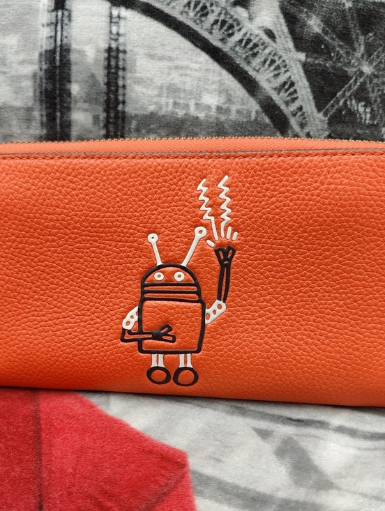 Coach Handbags - COACH X KEITH HARING COLLECTABLE ORANGE LEATHER ROBOT ZIP ACCORDION WALLET 11805